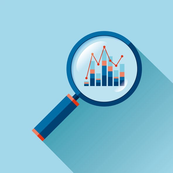 Magnifying glass examining TMJ and sleep disorder data charts.